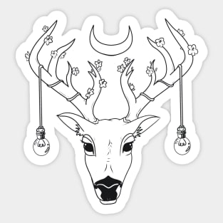 Cherry Blossom Deer in Black Sticker